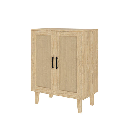 Panana Buffet Cabinet Sideboard with Rattan Decorated Doors Kitchen Storage Cupboard Accent Cabinet (Natural Wood) Panana