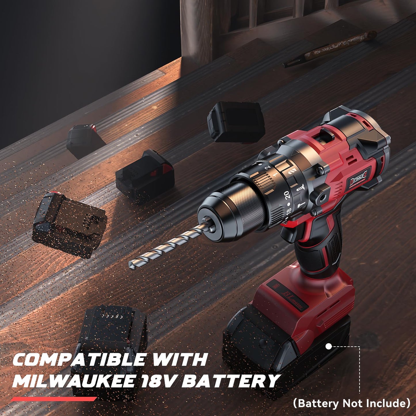 Cordless Drill Set for Milwaukee 18V Battery, 20+3 Torque Setting Power Drill Driver Set, 1/2 Inch Keyless Chuck Brushless Compact Driver/Drill Kit - WoodArtSupply