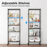 Homdox 5 Tier Wire Shelving Unit on Wheels, Adjustable Storage Racks and Shelving, Heavy Duty Rolling Metal Shelves with Side Hooks for Laundry Homdox