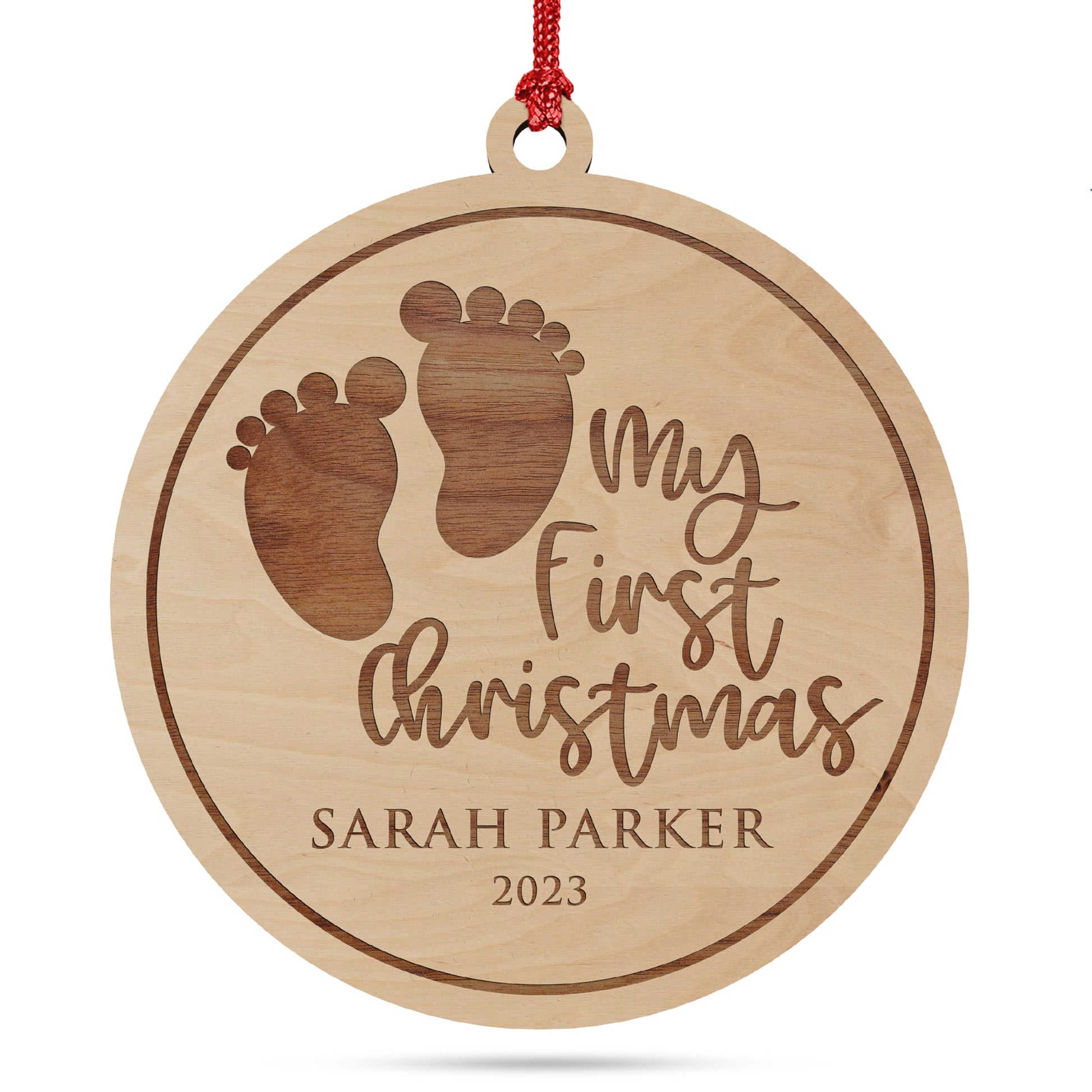 Personalized Baby's First Christmas Ornament 2023, Engraved Baby's Footprint with Custom Name & Date, Customized Baby's 1st Xmas Ornament for Baby - WoodArtSupply