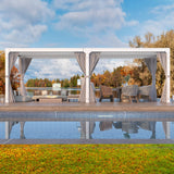 MELLCOM 12x20ft Louvered Pergola with Curtains and Nets, Aluminum Pergola with Adjustable Rainproof Roof, Outdoor Hardtop Pergola for Patio, MELLCOM