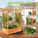 Giantex Raised Garden Bed with Trellis, Wood Planter Box with Roof & Side Trellis, Drain Holes, Elevated Raised Bed with Trellis for Climbing Plant Giantex
