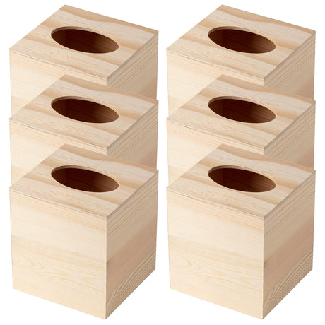 6” Unfinished Wooden Tissue Box by Make Market - Ready-to-Decorate Wooden Facial Tissue Box for Home and Bathroom - Bulk 6 Pack Make Market