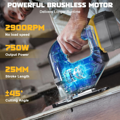 Cordless Jig Saw For DEWALT 20V/18V Battery, Brushless jigsaw tool with Variable Speed, LED Light, 0°-45° Bevel Cuts, 3-Position Orbital Action for - WoodArtSupply