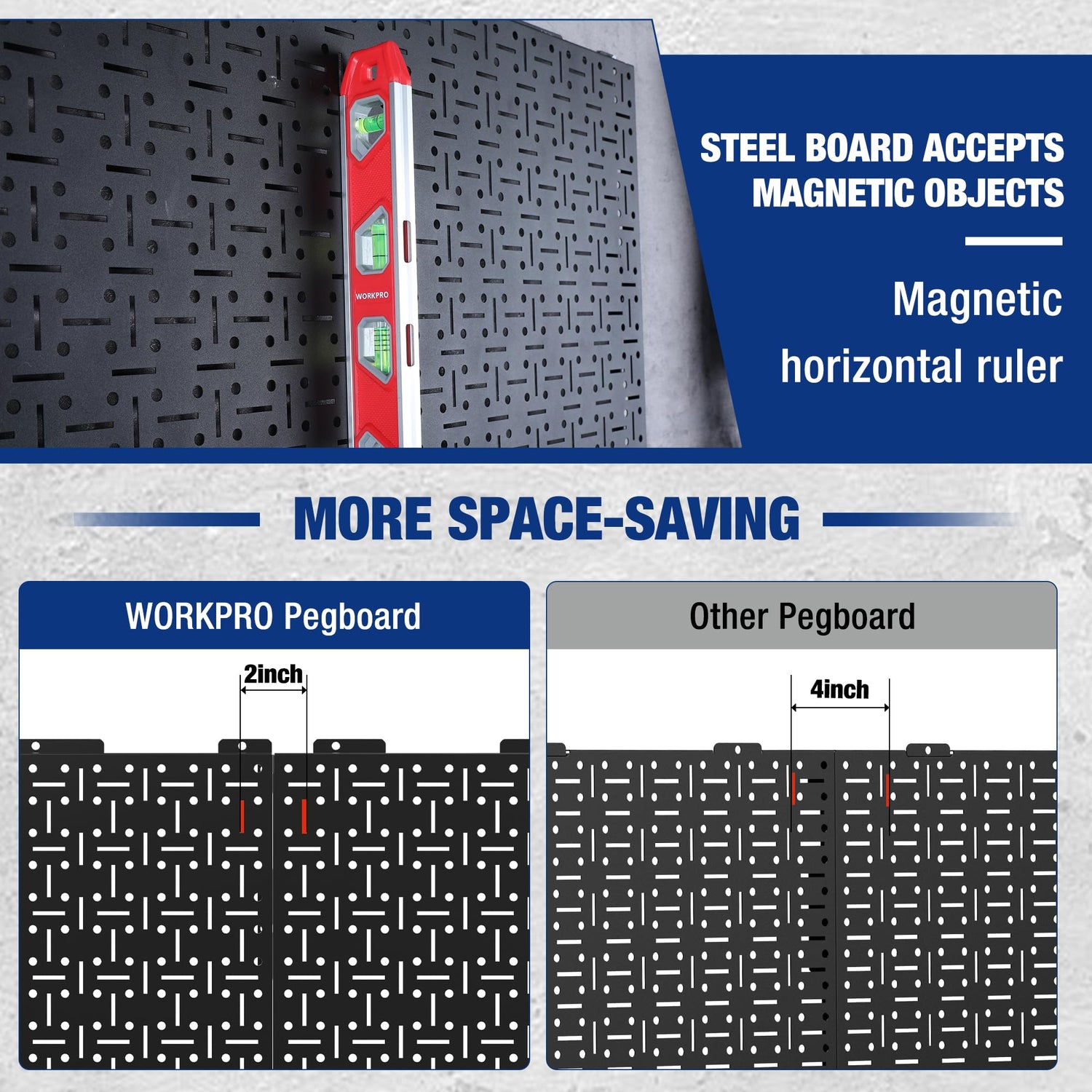 WORKPRO Metal Pegboard 16”x 32” Steel Panel with Round Holes & Vertical Slots 3-Pack, Black Heavy Duty Garage Peg Board Wall Pegboard for Wood WORKPRO
