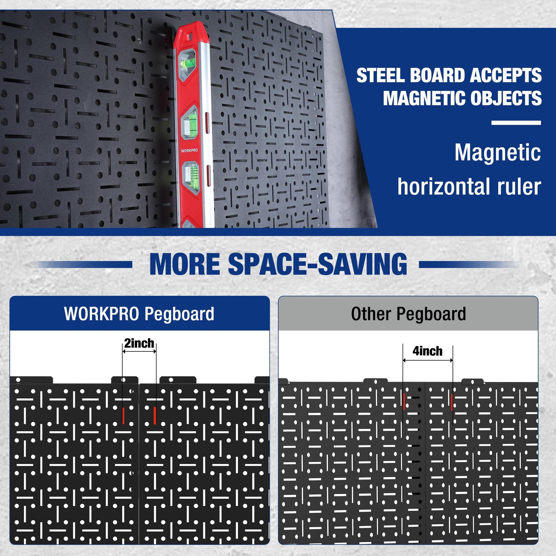 WORKPRO Metal Pegboard 16”x 32” Steel Panel with Round Holes & Vertical Slots 3-Pack, Black Heavy Duty Garage Peg Board Wall Pegboard for Wood - WoodArtSupply