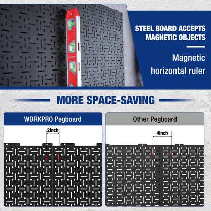 WORKPRO Metal Pegboard 16”x 32” Steel Panel with Round Holes & Vertical Slots 3-Pack, Black Heavy Duty Garage Peg Board Wall Pegboard for Wood - WoodArtSupply