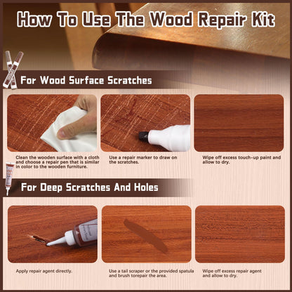 Hardwood Floor Repair Kit - 27PCS Wood Furniture Repair Kit, 8 Colors Wood Touch Up Markers & Wood Putty Filler,Wood Stain Pen, Laminate Repair Kit