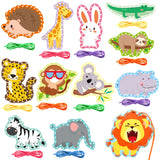 Jungle Animal Lacing Cards 12 Pack Sewing Kits for Kids Lion Wild Animal Cardboard Double Side Kids Sewing Cards Lacing Playing Games for Developing Dapaqami