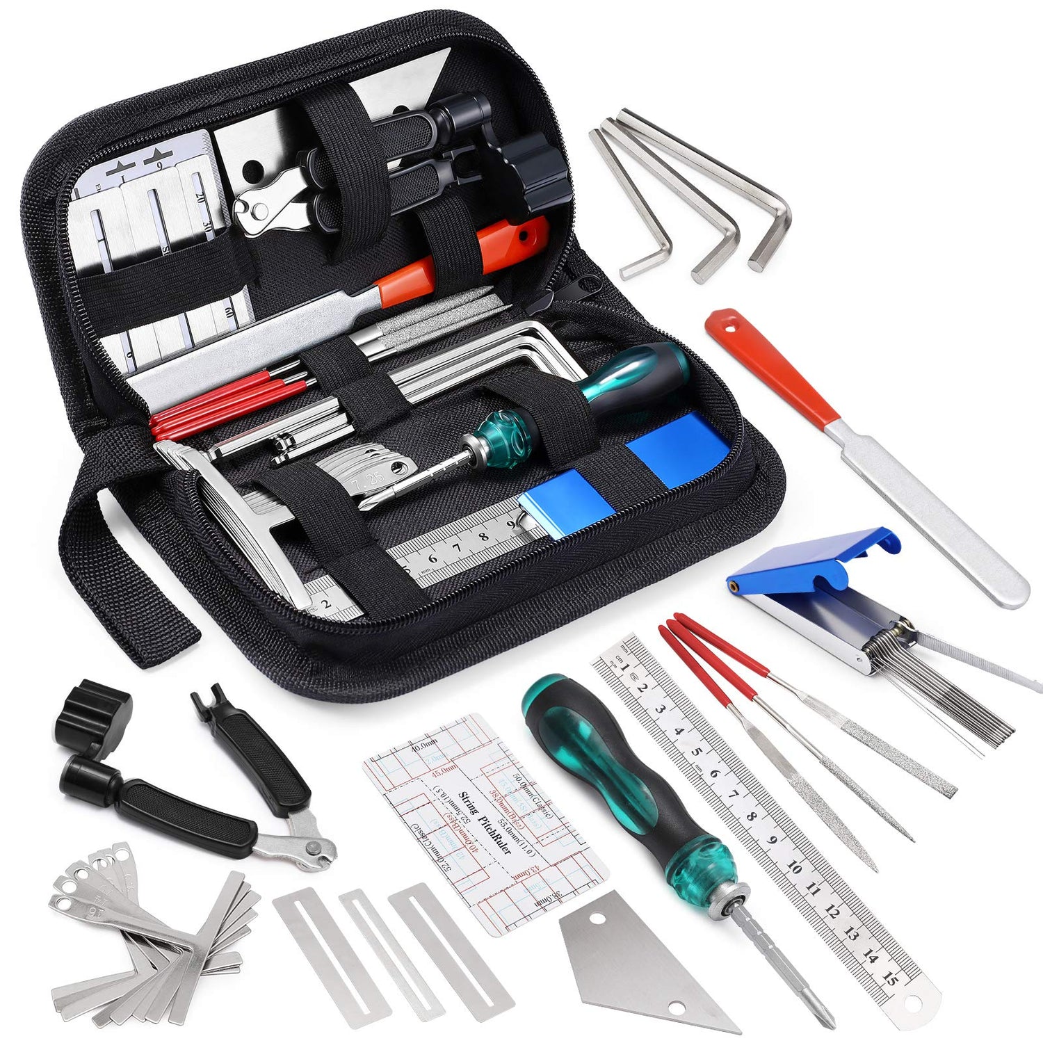 MIFOGE 25Pcs Guitar Repairing Tools Kit Setup Kit with Carry Bag for Acoustic Electric guitar Ukulele Bass Banjo Maintenance Tool with Ruler Gauge MIFOGE