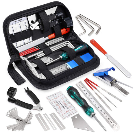 MIFOGE 25Pcs Guitar Repairing Tools Kit Setup Kit with Carry Bag for Acoustic Electric guitar Ukulele Bass Banjo Maintenance Tool with Ruler Gauge MIFOGE