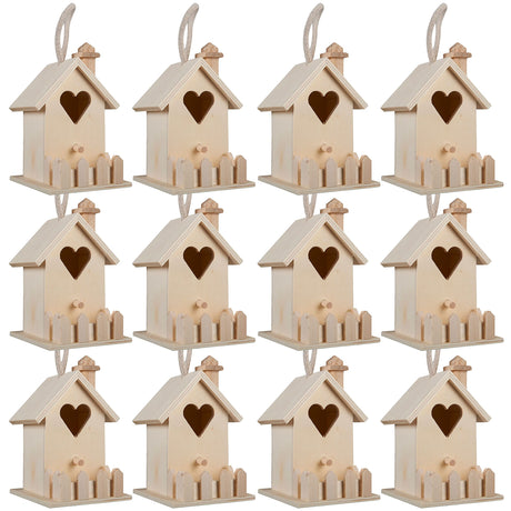 4.7" Heart & Fence Birdhouse by Make Market - Unfinished Hanging Birdhouse Made of 100% Wood, Outdoor Nesting Boxes - Bulk 12 Pack Make Market