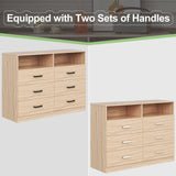 Bigbiglife 6 Drawer Dresser with Open Storage, Natural Wood Dresser, Modern Double Dresser for Bedroom, Living Room, Entryway, Light Oak Bigbiglife