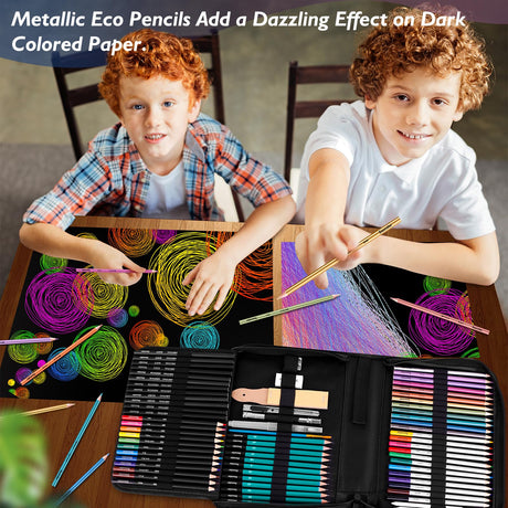 Soucolor 73 Art Supplies for Adults Kids, Art Kit Drawing Supplies Sketching Pencils Coloring Set with Sketchbook, Coloring Book, Charcoal Metallic Soucolor
