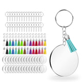 120 pcs Acrylic Keychain Blank with Key Rings: Tassels Key Chain for Craft,Bulk Keychain Rings,Key Chain Kit For Girls, Silver Lganze