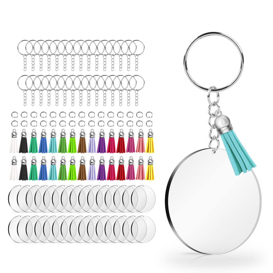 120 pcs Acrylic Keychain Blank with Key Rings: Tassels Key Chain for Craft,Bulk Keychain Rings,Key Chain Kit For Girls, Silver - WoodArtSupply