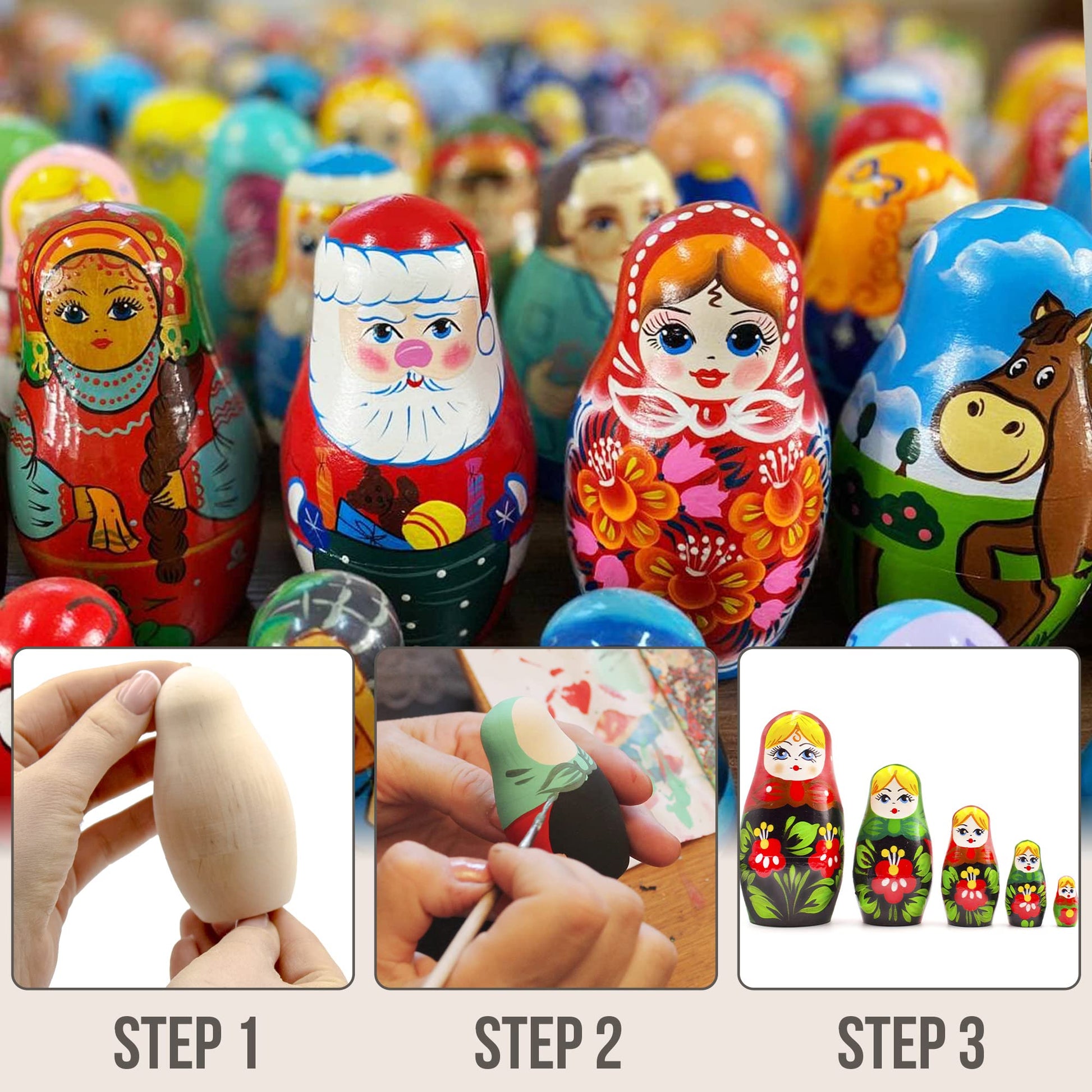 AEVVV Russian Matryoshka Dolls Kit - Unpainted Blank 5 Set by 5 pcs - DIY Craft Wood Shapes - Unfinished Wooden Nesting Dolls Handmade Souvenir Gift - WoodArtSupply