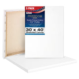 U.S. Art Supply 30 x 40 inch Stretched Canvas 12-Ounce Triple Primed, 3-Pack - Professional Artist Quality White Blank 3/4" Profile, 100% Cotton, U.S. Art Supply