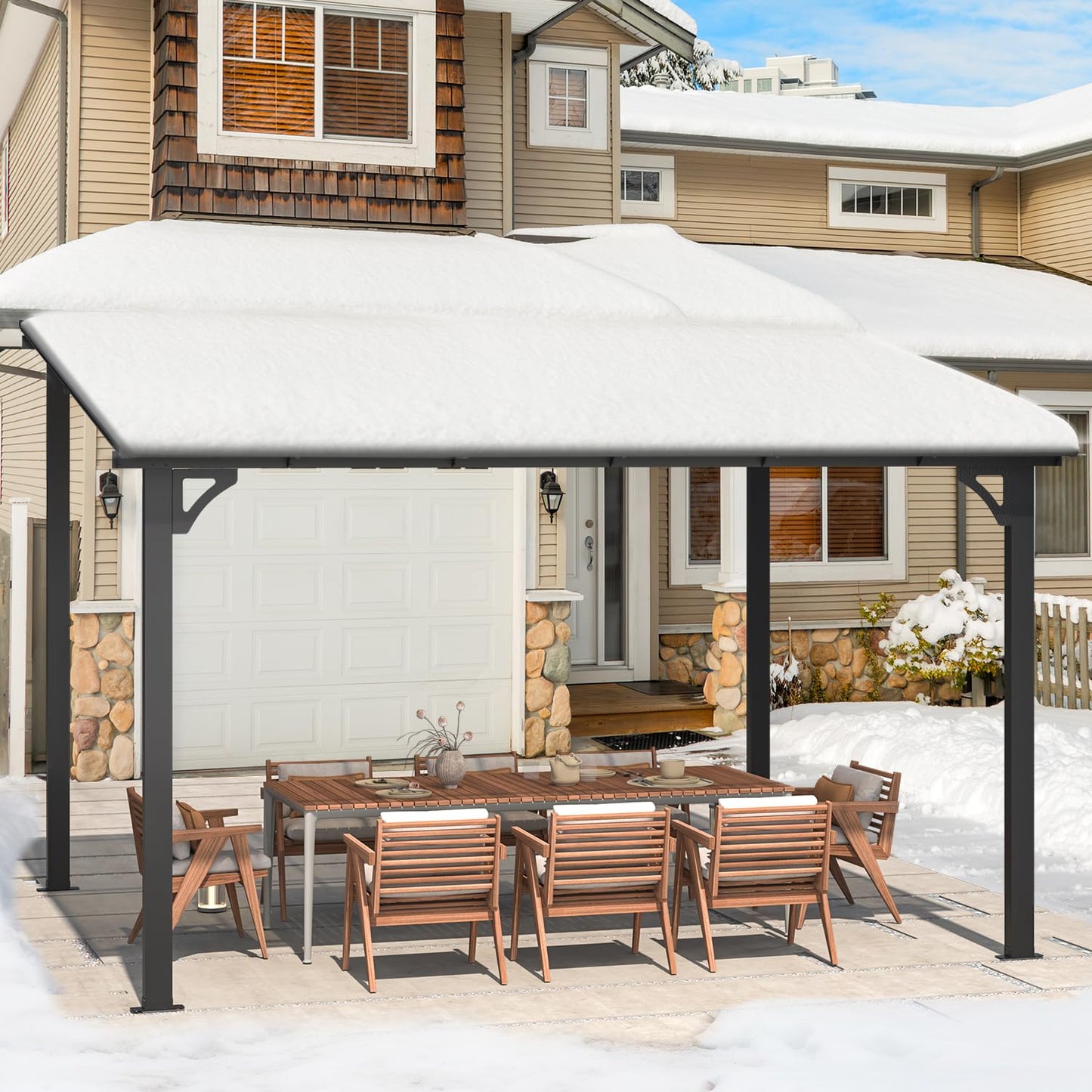 AECOJOY Wall Gazebo12’ x 10’, Hard Top Gazebos Pergola on Clearance, Outdoor Patio Lean to Gazebo Canopy Awnings for Deck, Porch, Backyard and More