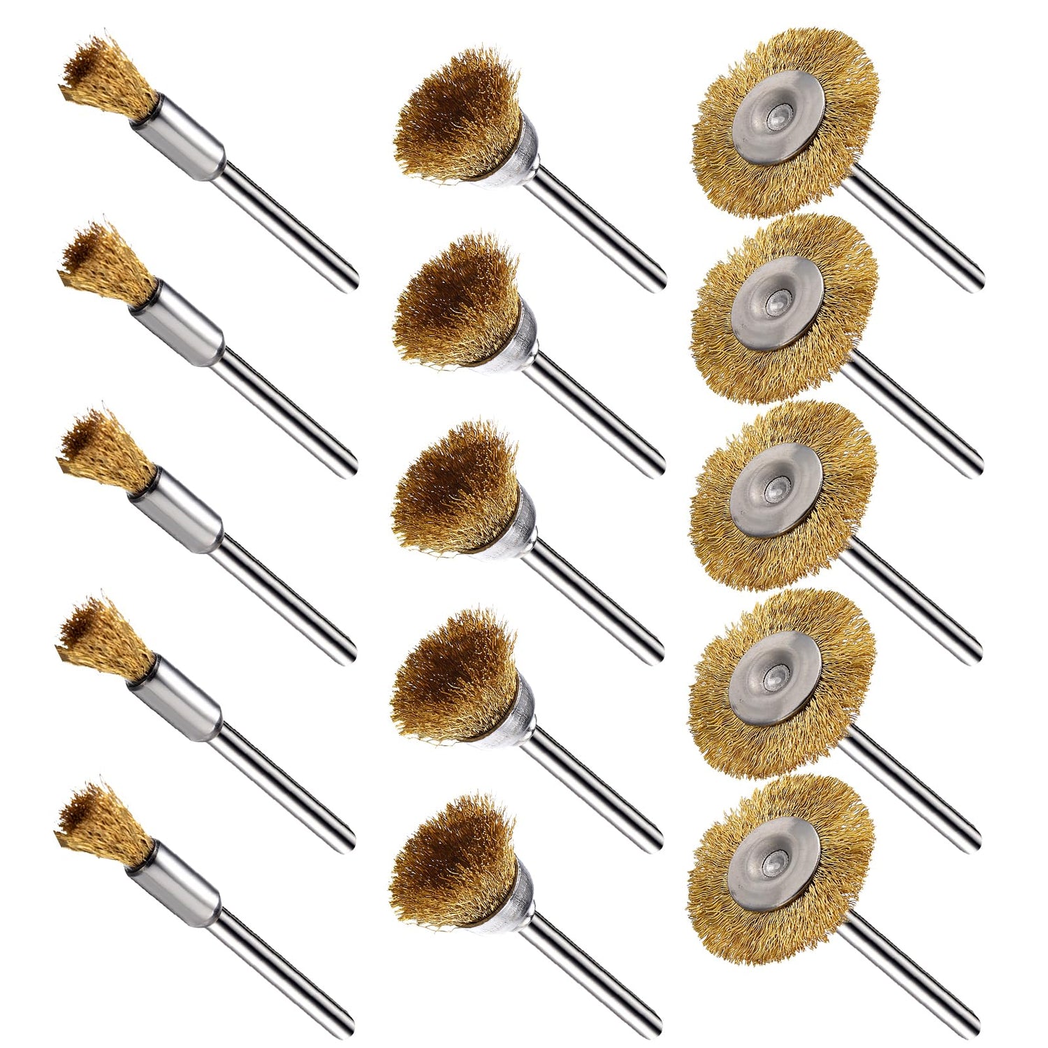 EASYIKI 15 Pieces Copper Wire Brushes, Wire Brush Wheel, Copper Wire Polishing Wheel Kits for Dremel Rotary Tools (1/8 Inch Shank) EASYIKI