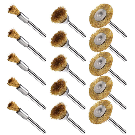 EASYIKI 15 Pieces Copper Wire Brushes, Wire Brush Wheel, Copper Wire Polishing Wheel Kits for Dremel Rotary Tools (1/8 Inch Shank) EASYIKI