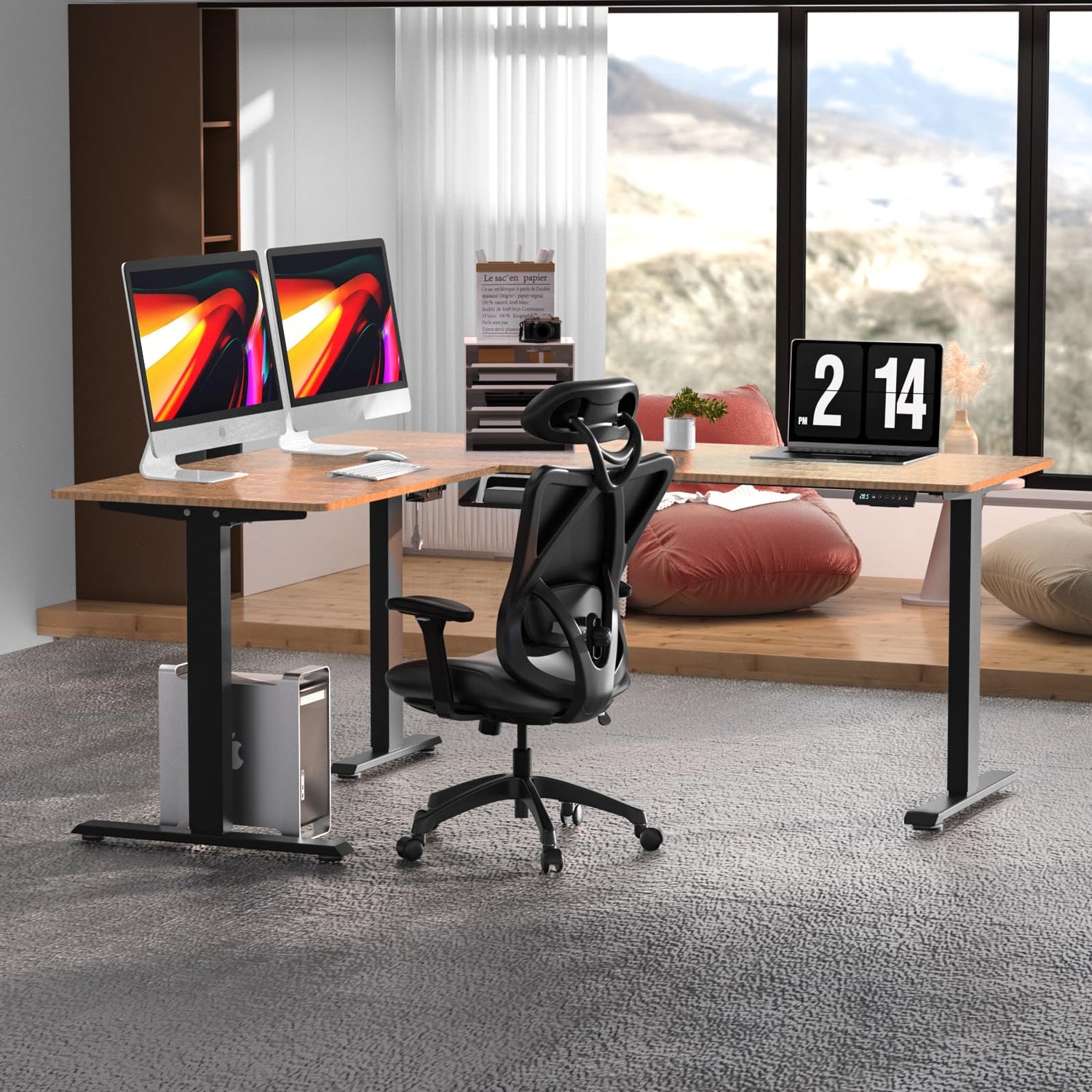 ExaDesk Upgrade Version 63 * 55 inch L Shaped Electric Adjustable Height Standing Desk, Corner Stand Up Desk, Sit Stand Computer L Desk for Gaming ExaDesk