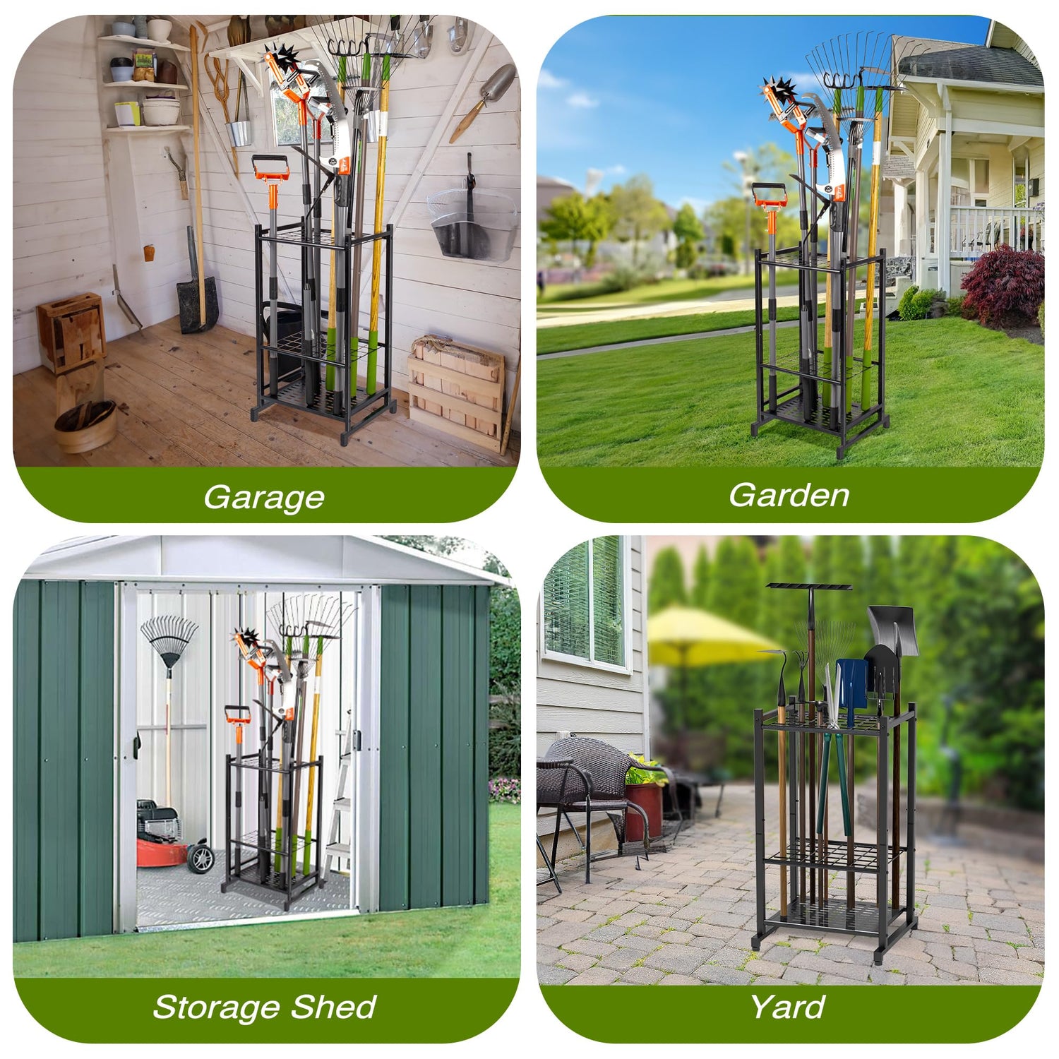 Sttoraboks Garden Tool Organizer, Yard Tool Tower Rack for Garage Organization and Storage, Up to 35 Long-Handled Tools/Rakes/Brooms, Heavy Duty Sttoraboks