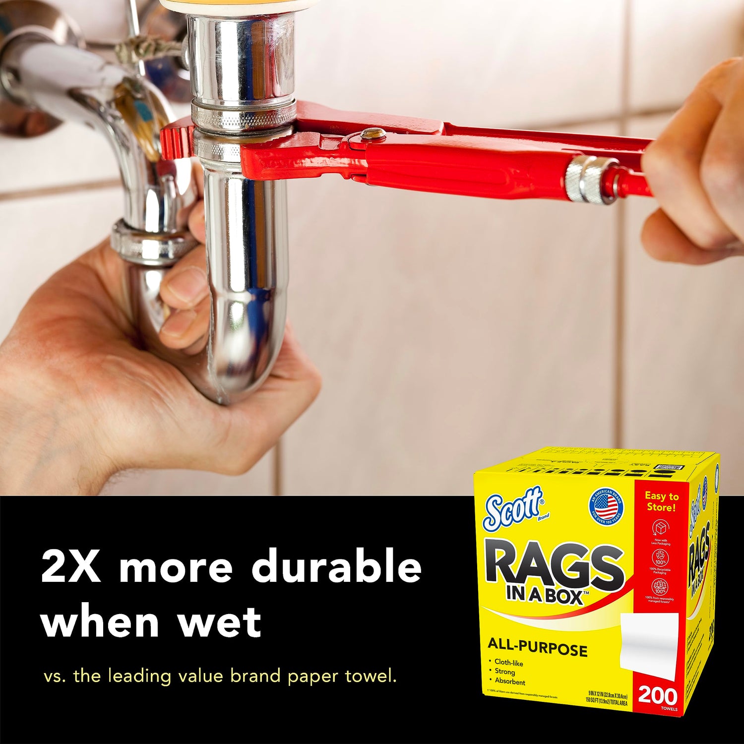 Scott® Rags In A Box™ (75260), White, 200 Shop Towels/Box, 8 Boxes/Case, 1,600 Towels/Case SCOTT SHOP ORIGINAL