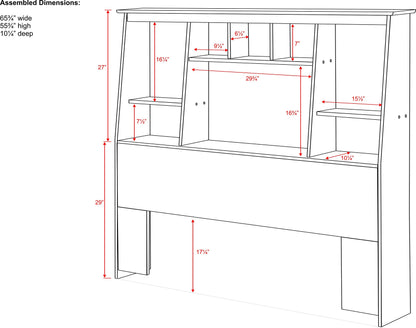 Prepac Espresso Slant-Back Bookcase Headboard for Full/Queen Beds with 8 Storage Compartments - WoodArtSupply