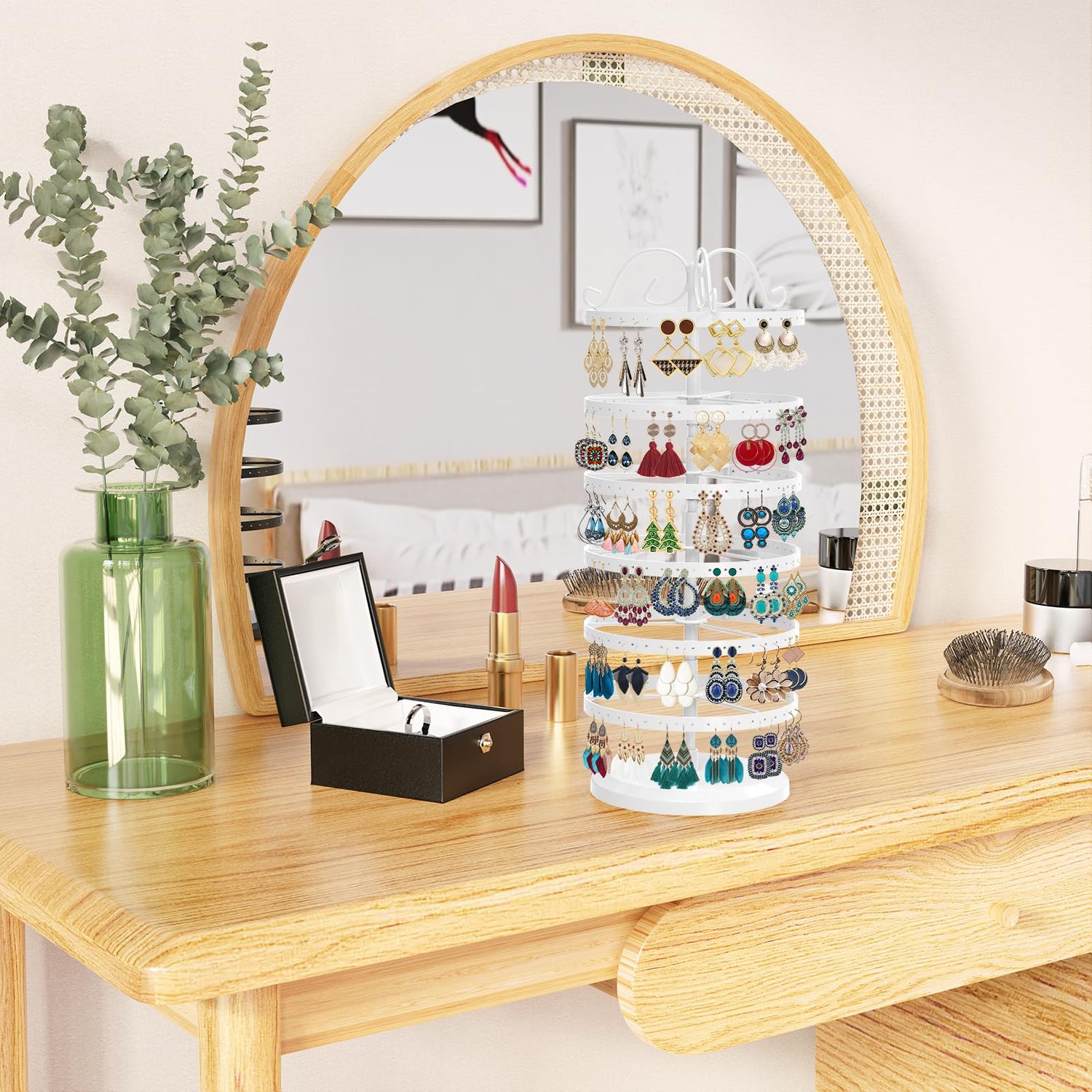 MODOWEY 6 Tier Rotating Earring Holder Organizer, Adjustable Metal Earring Display Stand Storage Rack, 264 Holes Earring Tree Organizer for Women MODOWEY