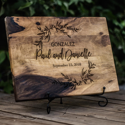 Wedding Anniversary Gifts for Women, Walnut Personalized cutting board, Wedding Gift - for couple or bride, Engraved cutting board, Custom cutting - WoodArtSupply