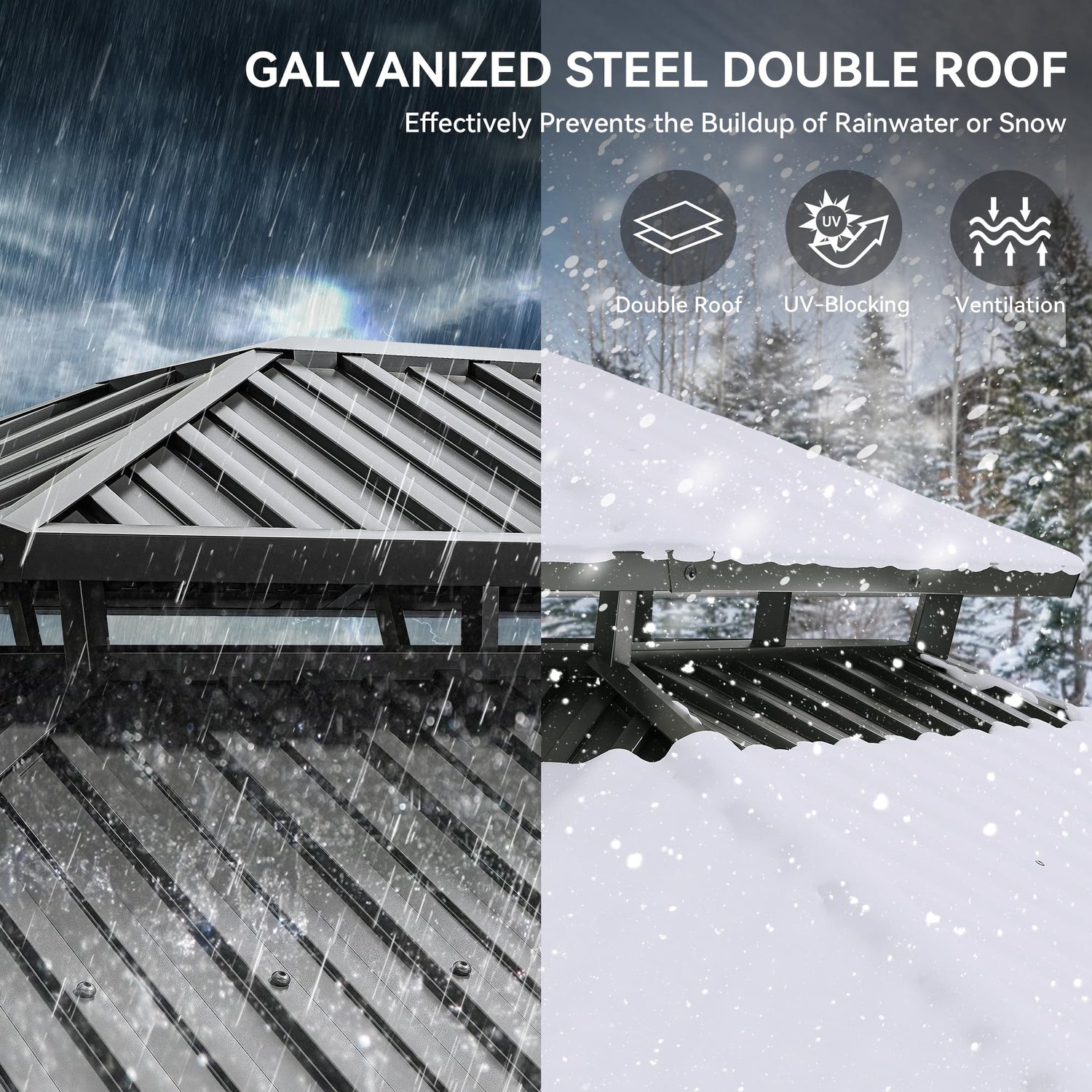 YITAHOME 12x20ft Hardtop Gazebo with Nettings and Curtains, Heavy Duty Double Roof Galvanized Steel Outdoor Combined of Vertical Stripes Roof for YITAHOME