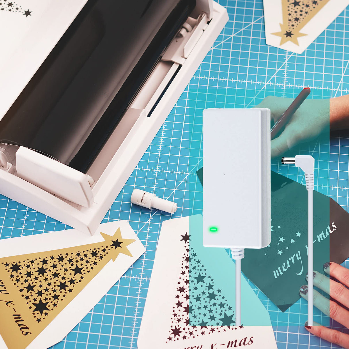 Enhon Power Cord Replacement Compatible with Cricut Explore 3 Cutting Machine, 24V AC DC Power Adapter Replacement Cord with 90 Degree Connector Enhon