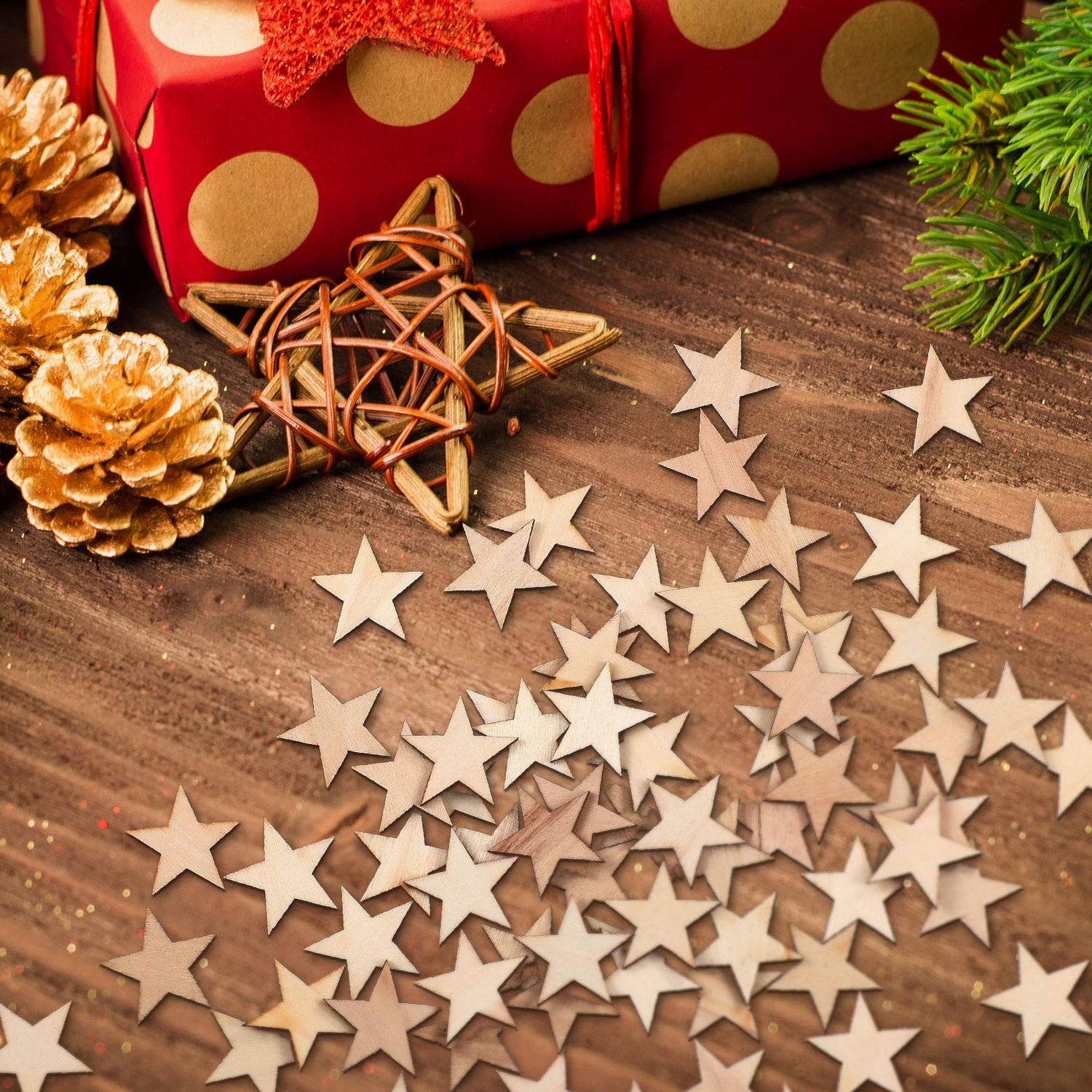 Gejoy 500 Pieces Star Shape Unfinished Wood Pieces, Blank Wood Pieces Wooden Cutouts Ornaments for Craft Project and Decoration (1-1/4 Inch) Gejoy