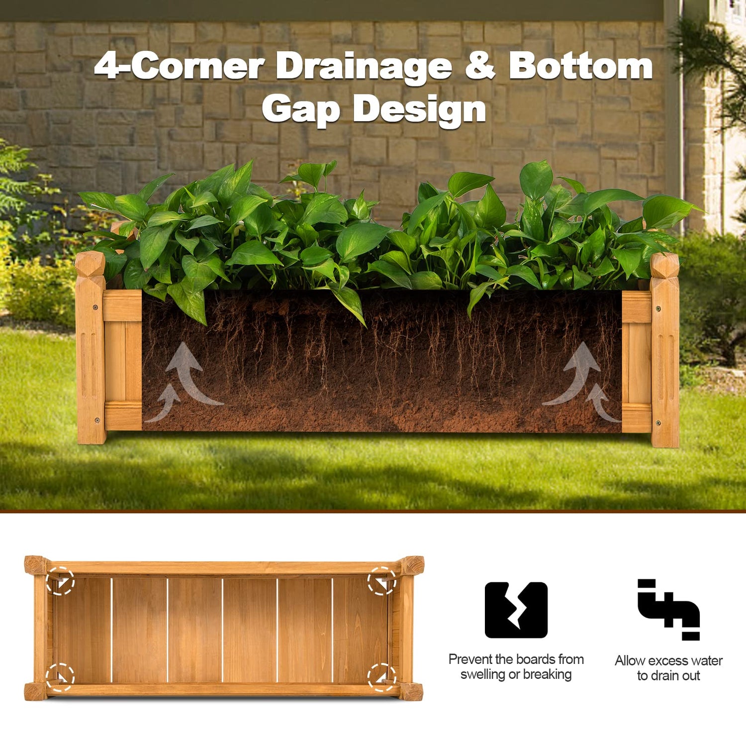 S AFSTAR Wooden Raised Garden Bed, Outdoor Rectangular Planter Box W/ Drainage Holes, Wood Raised Planter for Vegetable Fruit Flower, Rise Planter S AFSTAR