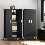 Metal Storage Cabinets Locker for Home Office, 72" Garage Storage Cabinet with Wheels, Lockable Door & Adjustable Shelves, Tall Large Steel Cabinet kingwolfox