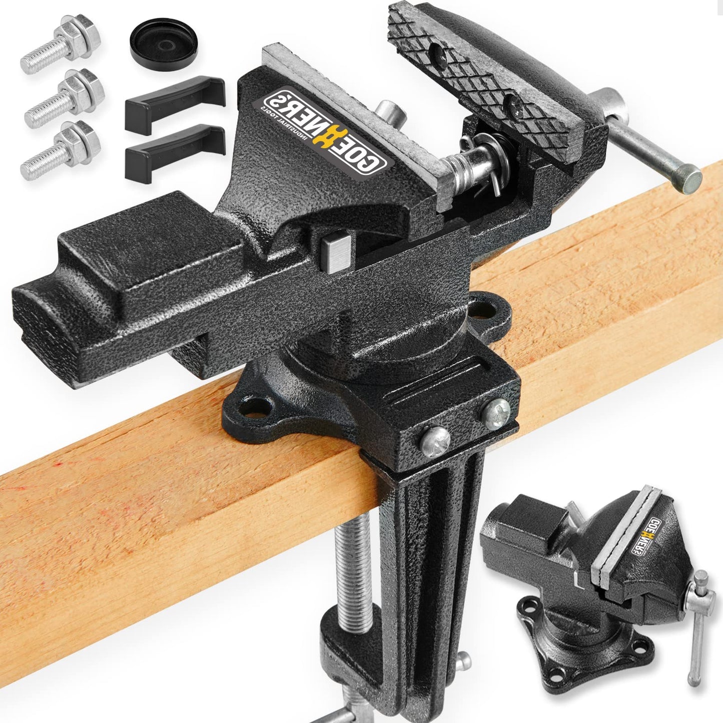 GOEHNER's Dual-Purpose Bench Vise, 3.3" Universal Home Vise With 360° Swivel Vice Base And Heavy duty Clamp-On Table Vise with Quick Adjustment for