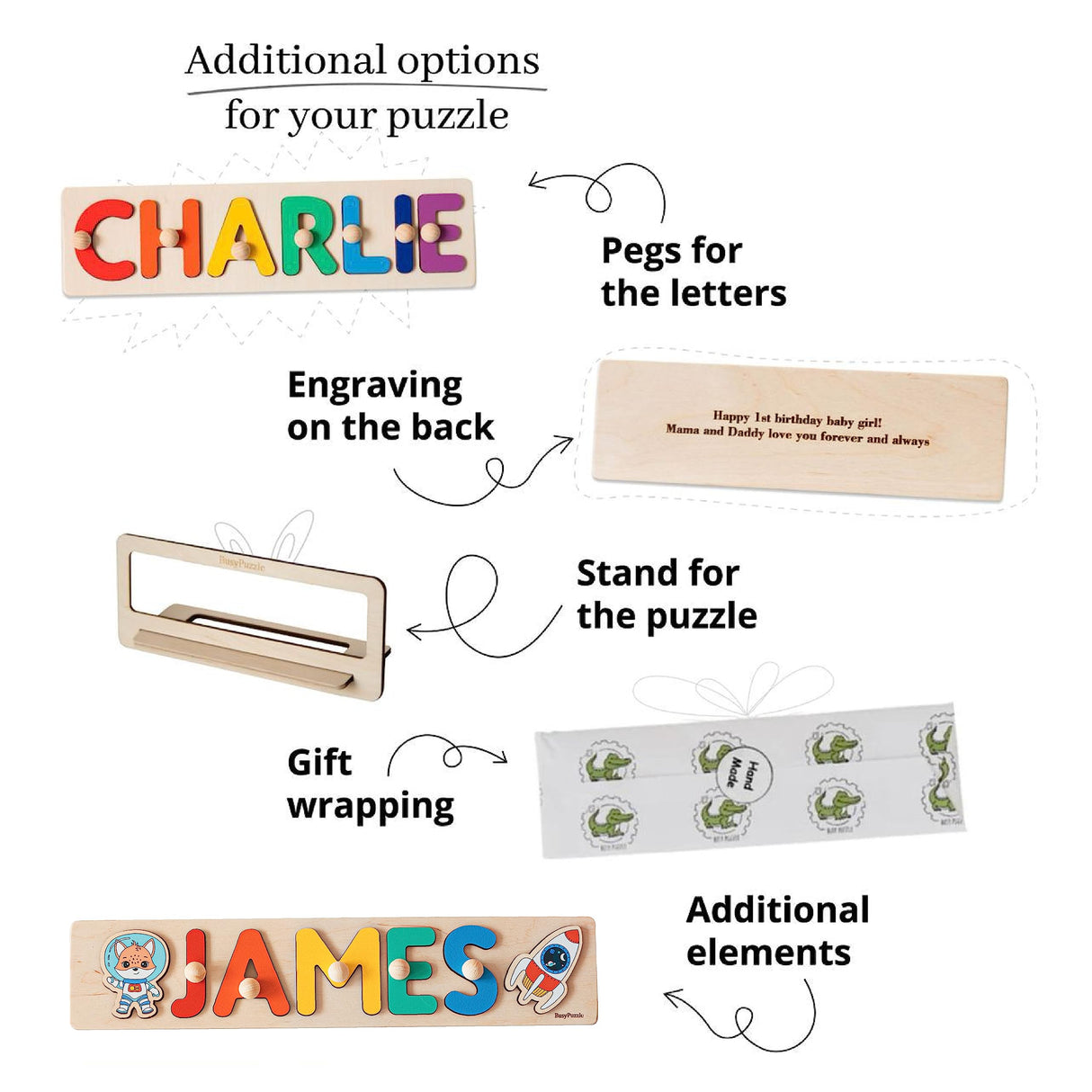 Custom Name Puzzle by BusyPuzzle Christmas Gift For Kids Name Puzzle With Pegs Montessori Toys Wooden Name Baby Shower Gift Personalized Baby Puzzle BUSY PUZZLE