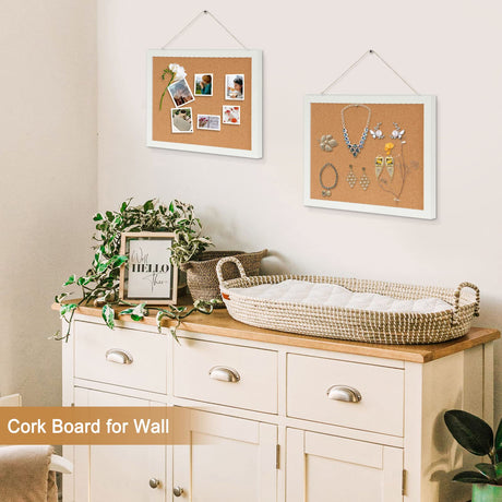 AMUSIGHT 2-Pack Double-Sided Cork Board, 16" x 12" Hanging Wood Framed Small Bulletin Board, Picture Display Vision Board Kit Corkboards for Wall AMUSIGHT