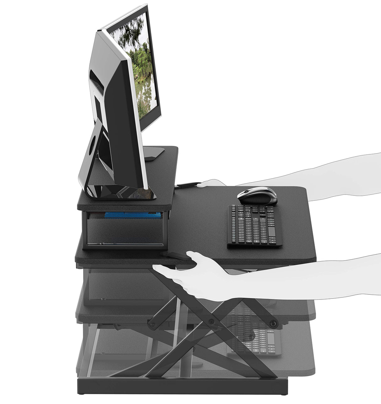 SHW 36-Inch Height Adjustable Standing Desk Sit to Stand Riser Converter Workstation, Black SHW