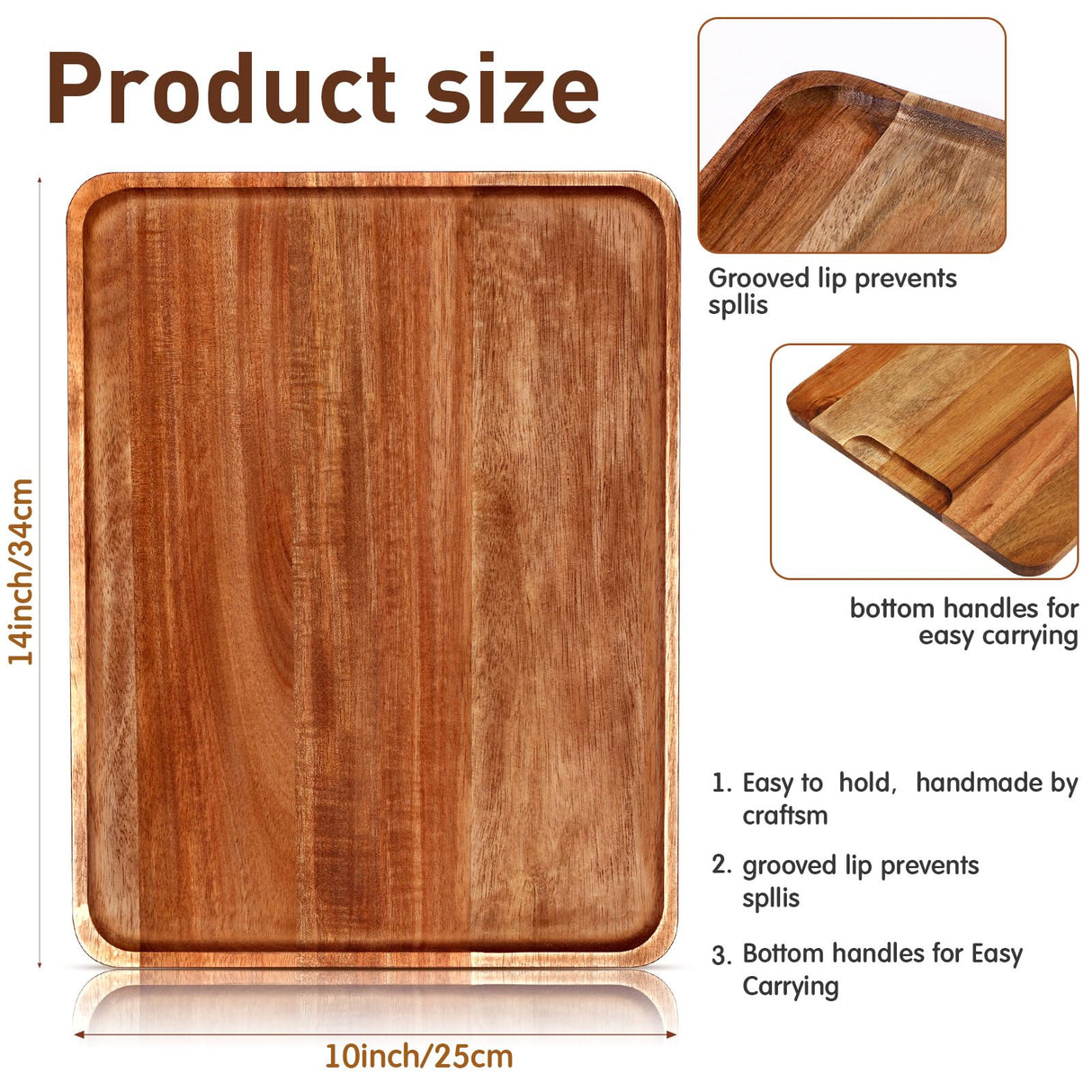 5 Pack Solid Acacia Wood Serving Trays, Rectangular Wooden Serving Board for Food Appetizer Serving Tray Plates for Vegetables Fruit Charcuterie Roowest