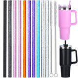 ALINK 10 Pack Color Replacement Straws for Stanley 40 oz 30 oz Tumbler, 12 in Long Reusable Plastic Glitter Straws for Stanley Cup Accessories, Half ALINK