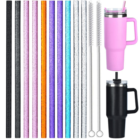ALINK 10 Pack Color Replacement Straws for Stanley 40 oz 30 oz Tumbler, 12 in Long Reusable Plastic Glitter Straws for Stanley Cup Accessories, Half ALINK