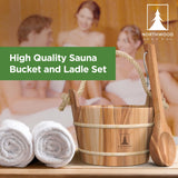 NORTHWOOD Sauna Bucket and Ladle Set - Handmade from Canadian Red Cedar Wood - Plastic Liner and Rope Handle Northwood Sauna