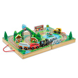 Melissa & Doug 17-Piece Wooden Take-Along Tabletop Railroad, 3 Trains, Truck, Play Pieces, Bridge - Wooden Train Sets For Kids Ages 3+ Melissa & Doug