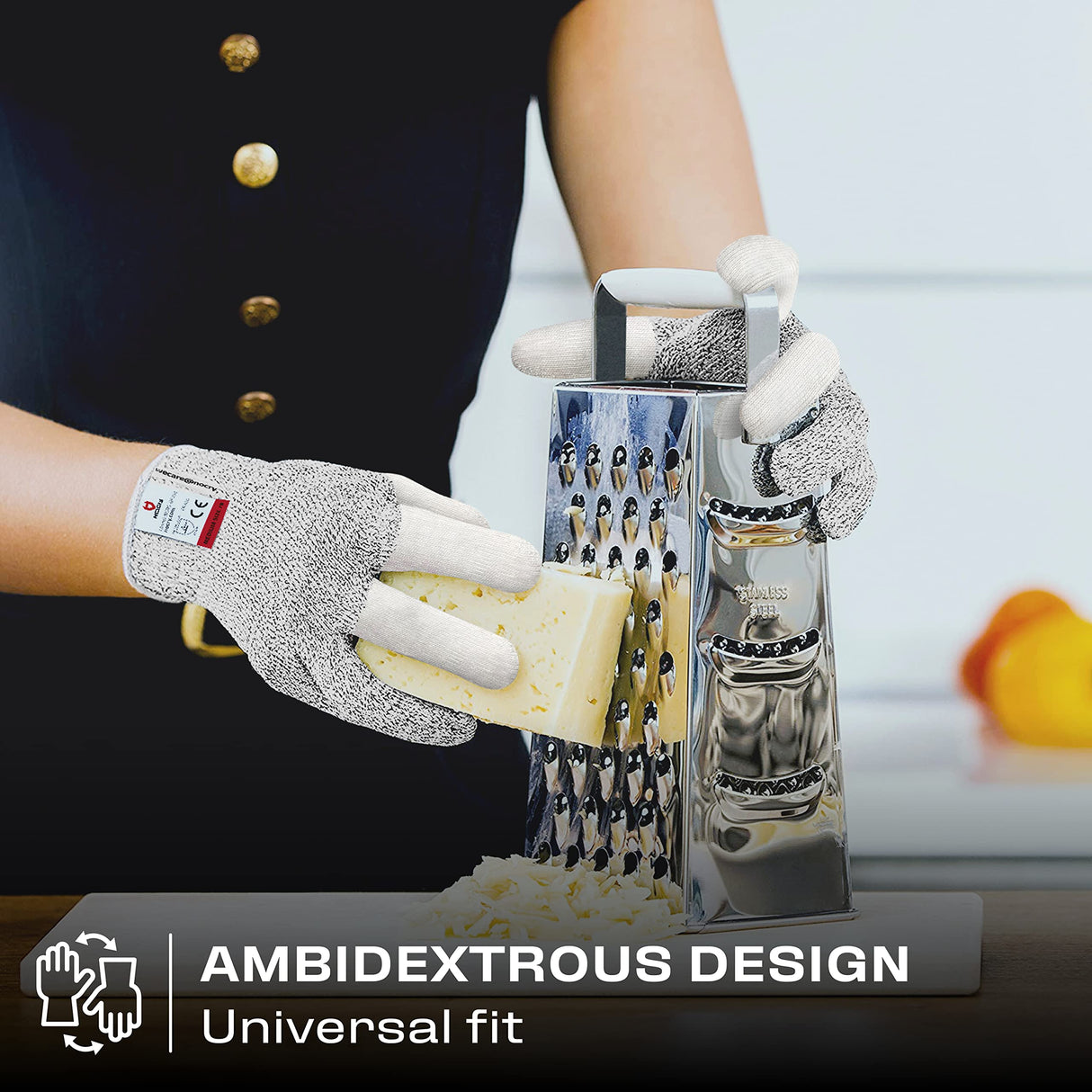 NoCry Cut Resistant Work Gloves for Women and Men, with Reinforced Fingers; Comfortable, 100% Food Grade Kitchen Cooking Gloves; Ambidextrous Safety NoCry