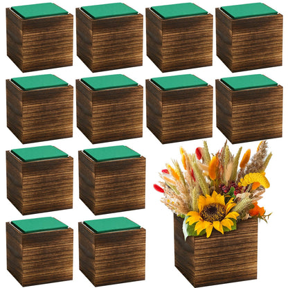 Dandat 18 Set Wood Cube Planter Box Square Wood Vase Rustic Cube Planter Box with Removable Plastic Liner Floral Foam Blocks for Centerpieces Home