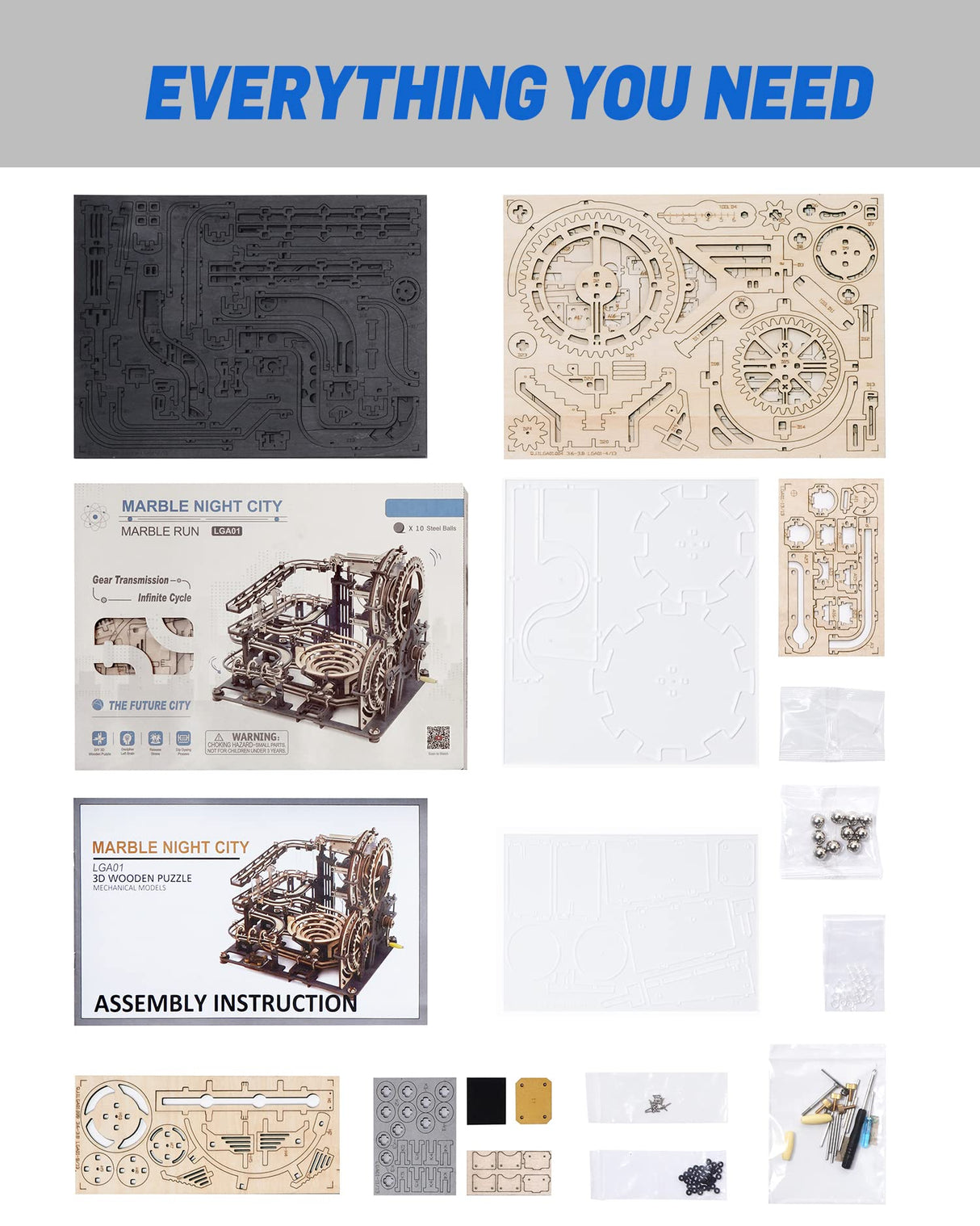 RoWood 3D Puzzles for Adults, Model Kits for Adults to Build, Wooden Town Christmas Birthday Gifts for Teens- Marble Night City RoWood