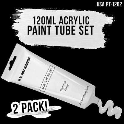 U.S. Art Supply Artists Acrylic Color Paint, Titanium White, 2 Extra-Large 120ml Tubes - Professional Grade, Excellent Tinting Strength, Mixable - - WoodArtSupply