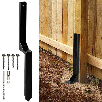 WIMART Fence Post Repair Kit, Heavy Duty Steel Fence Post Anchor Ground Spike for Repair Tilted, Broken Wood Fence Post (Black - Set 1)